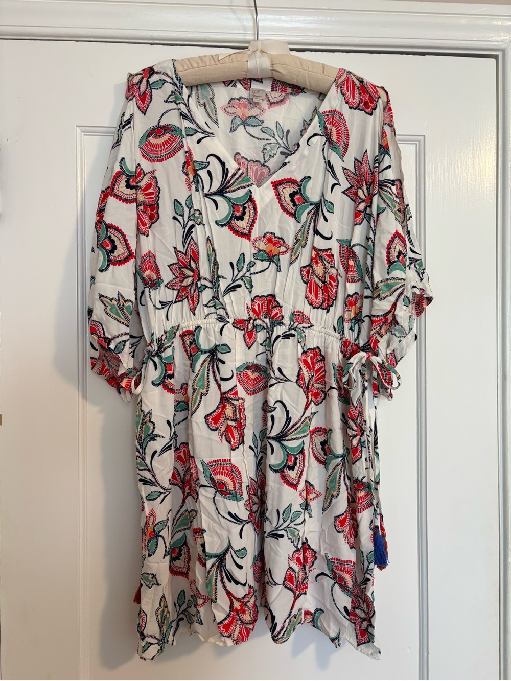 White Floral V-Neck Swim Cover-up
